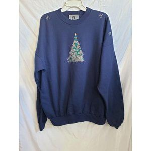 Navy Blue Silver Bling Christmas Tree Sweatshirt
